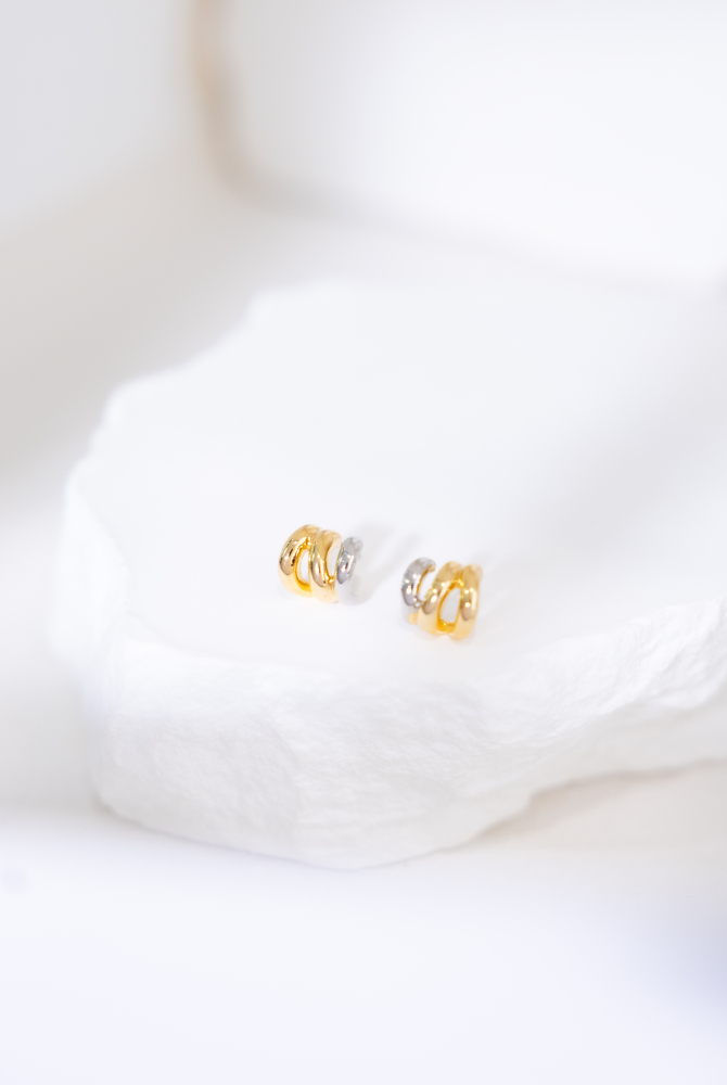 귀걸이 金銀雙色小半圓弧耳環