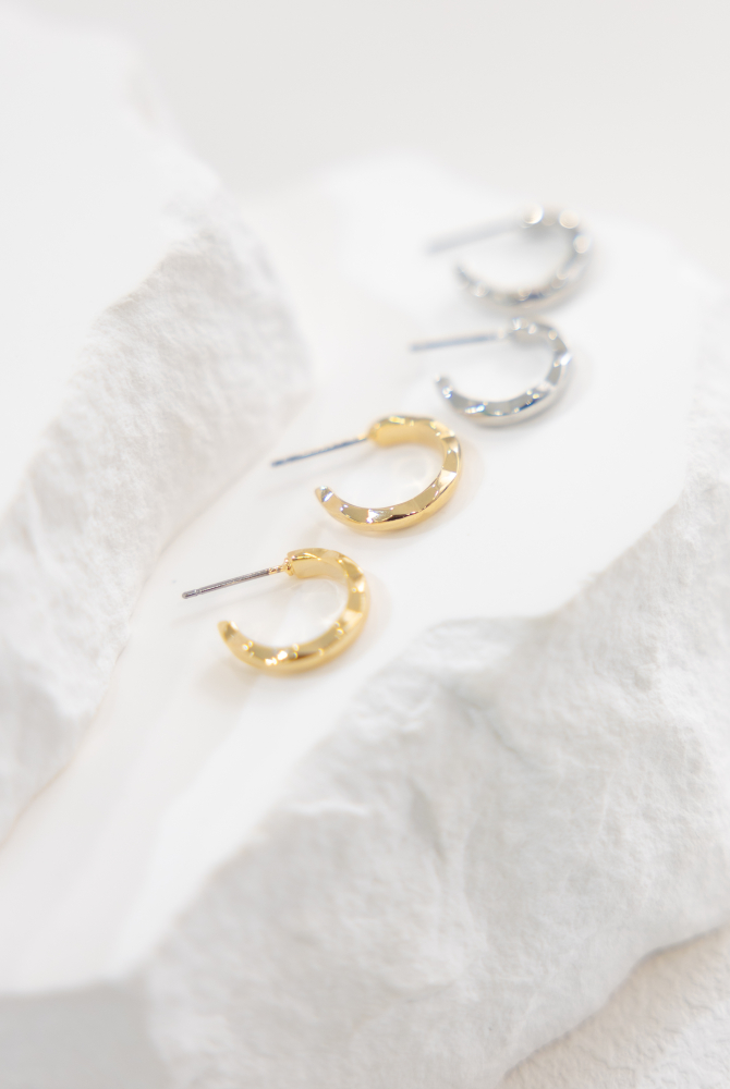 귀걸이 凹凸不平圓弧耳環 / 銀色