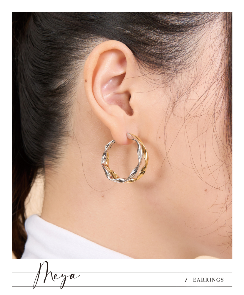 귀걸이 金銀雙色波浪圈型耳環