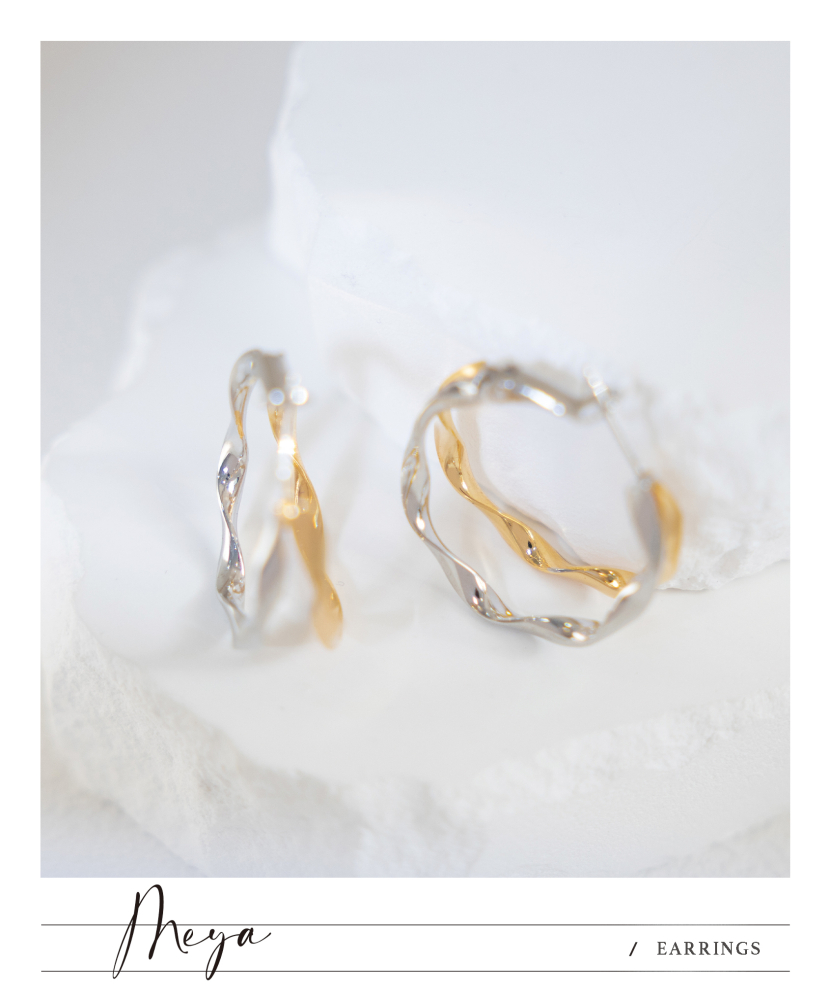 귀걸이 金銀雙色波浪圈型耳環
