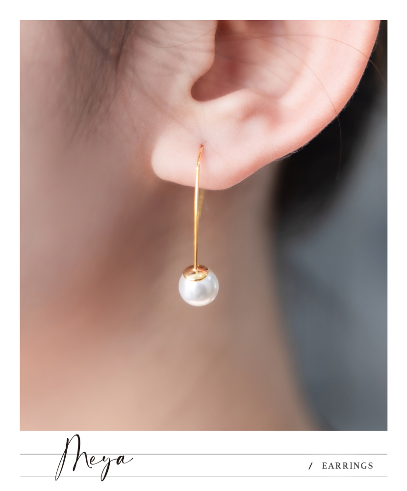 귀걸이 懸掛珍珠勾式耳環 / 金色