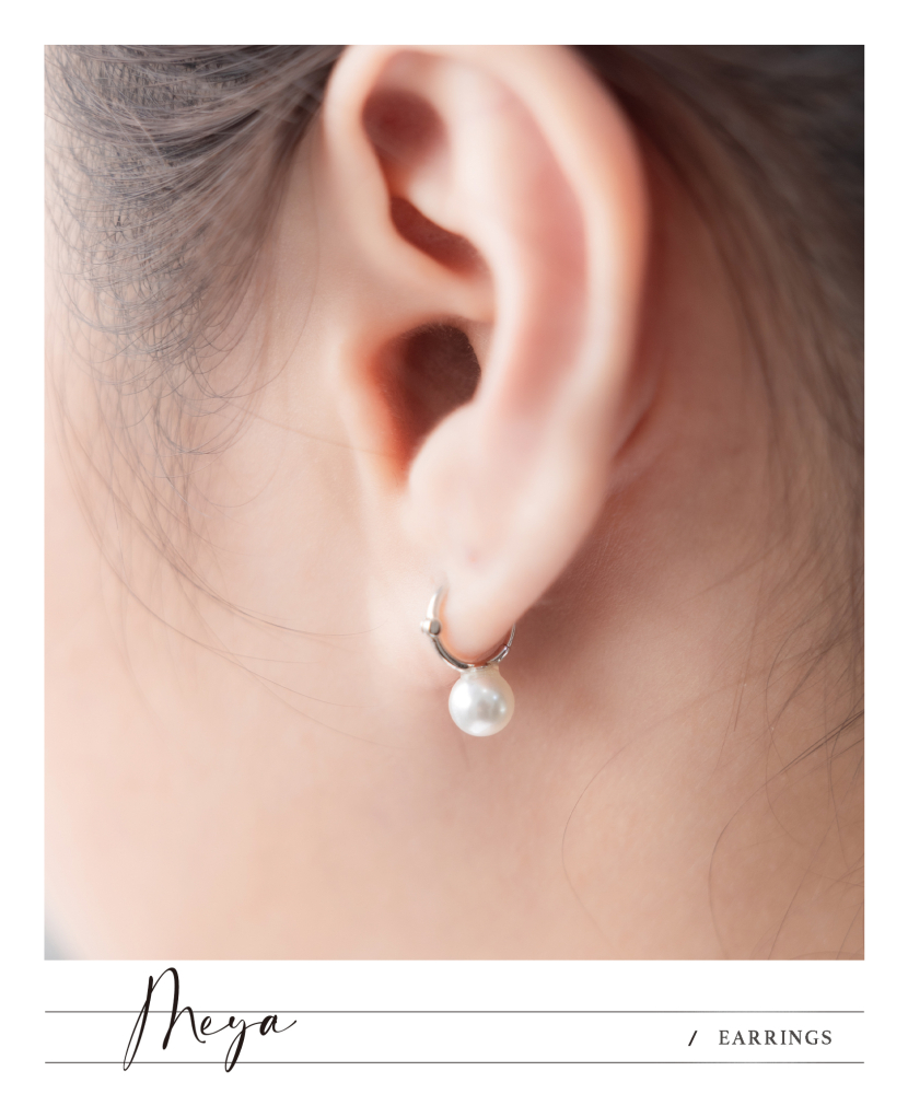 귀걸이 單顆珍珠圈型耳環 / 銀色