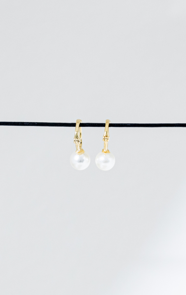 귀걸이 單顆珍珠圈型耳環 / 金色