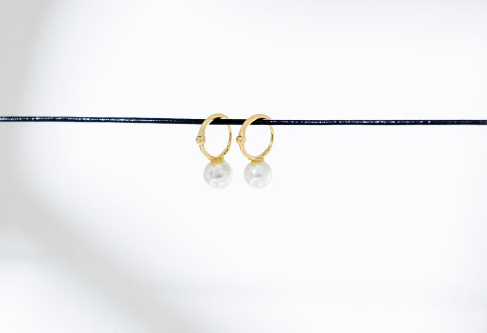 귀걸이 單顆珍珠圈型耳環 / 金色