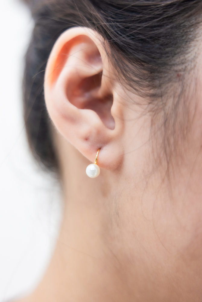 귀걸이 單顆珍珠圈型耳環 / 金色