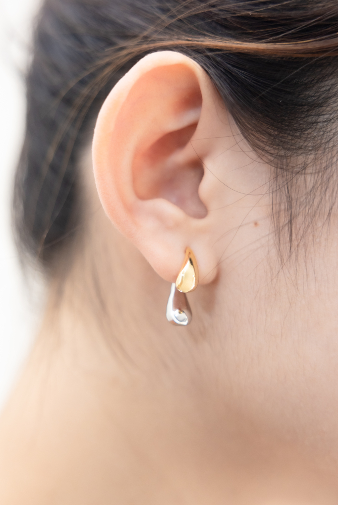 귀걸이 金銀雙色大小水滴耳環