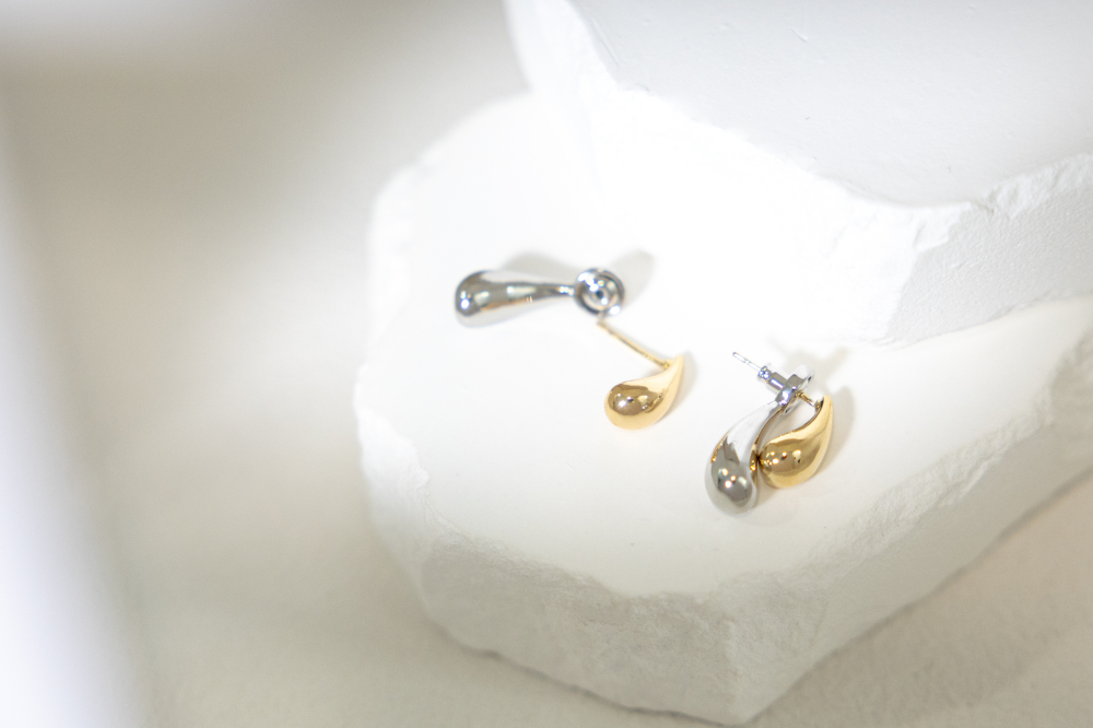 귀걸이 金銀雙色大小水滴耳環