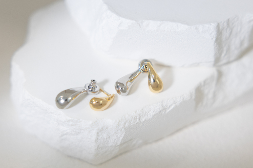 귀걸이 金銀雙色大小水滴耳環