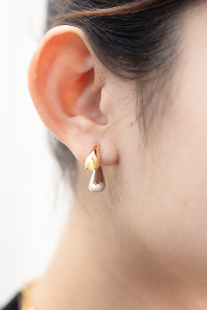 귀걸이 金銀雙色大小水滴耳環