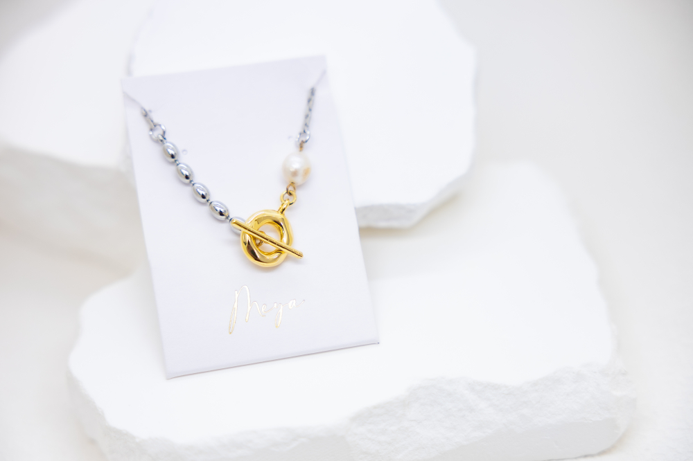 목걸이 圓珠珍珠OT扣威尼斯鍊 / 銀色