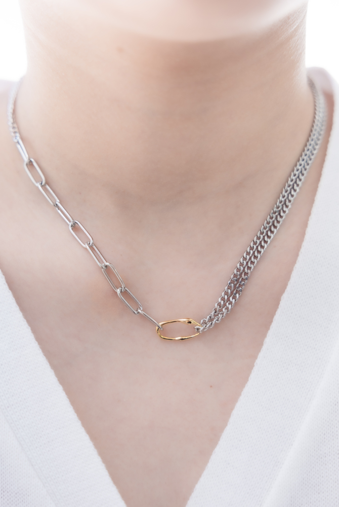 목걸이 粗橢圓鍊中間串喜平鍊金色橢圓環項鍊 / 銀色