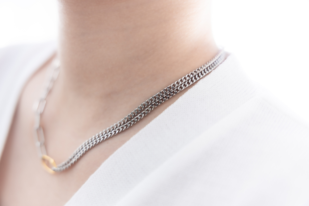 목걸이 粗橢圓鍊中間串喜平鍊金色橢圓環項鍊 / 銀色