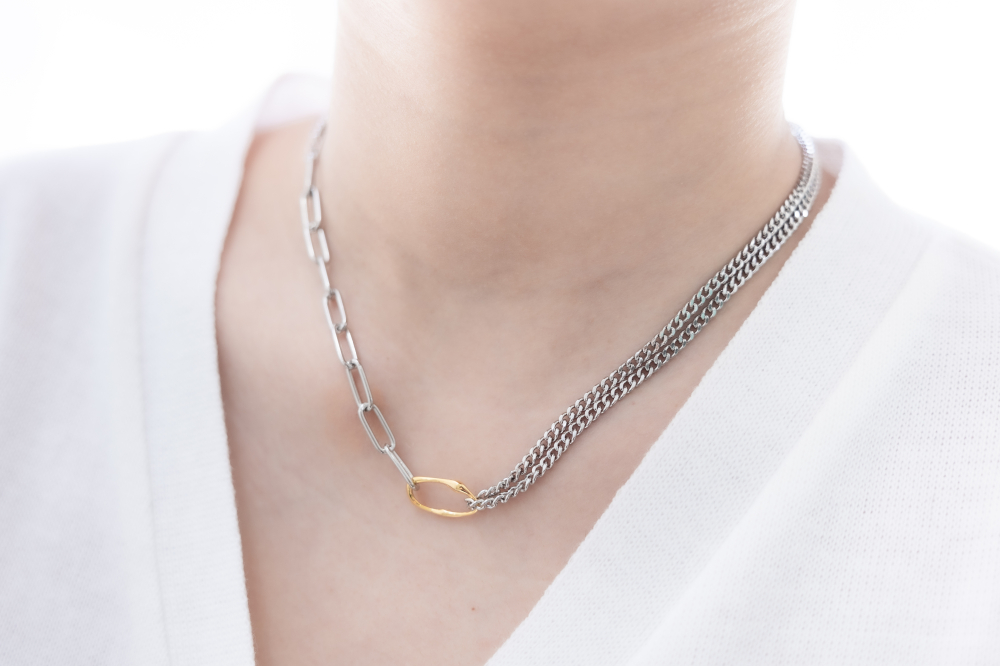 목걸이 粗橢圓鍊中間串喜平鍊金色橢圓環項鍊 / 銀色