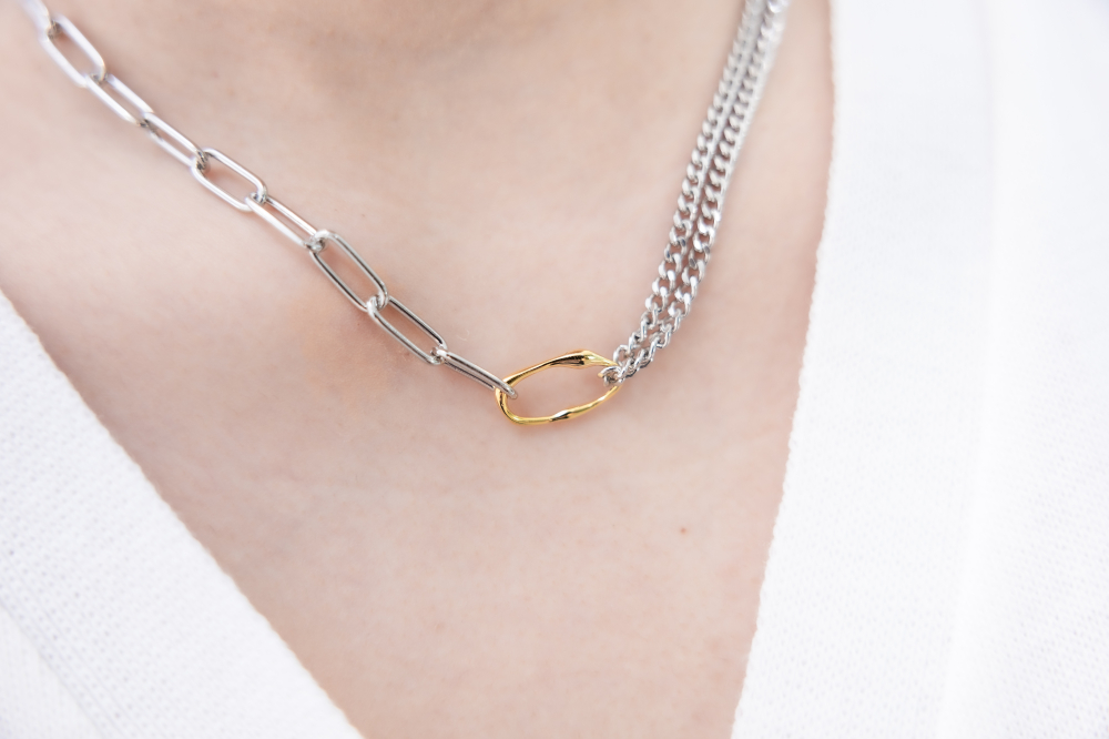 목걸이 粗橢圓鍊中間串喜平鍊金色橢圓環項鍊 / 銀色