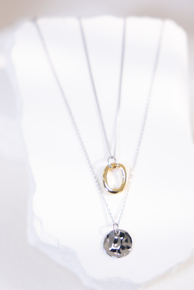 목걸이 金銀雙色橢圓圈細喜平鍊凹凸扁圓小豆鍊雙鍊