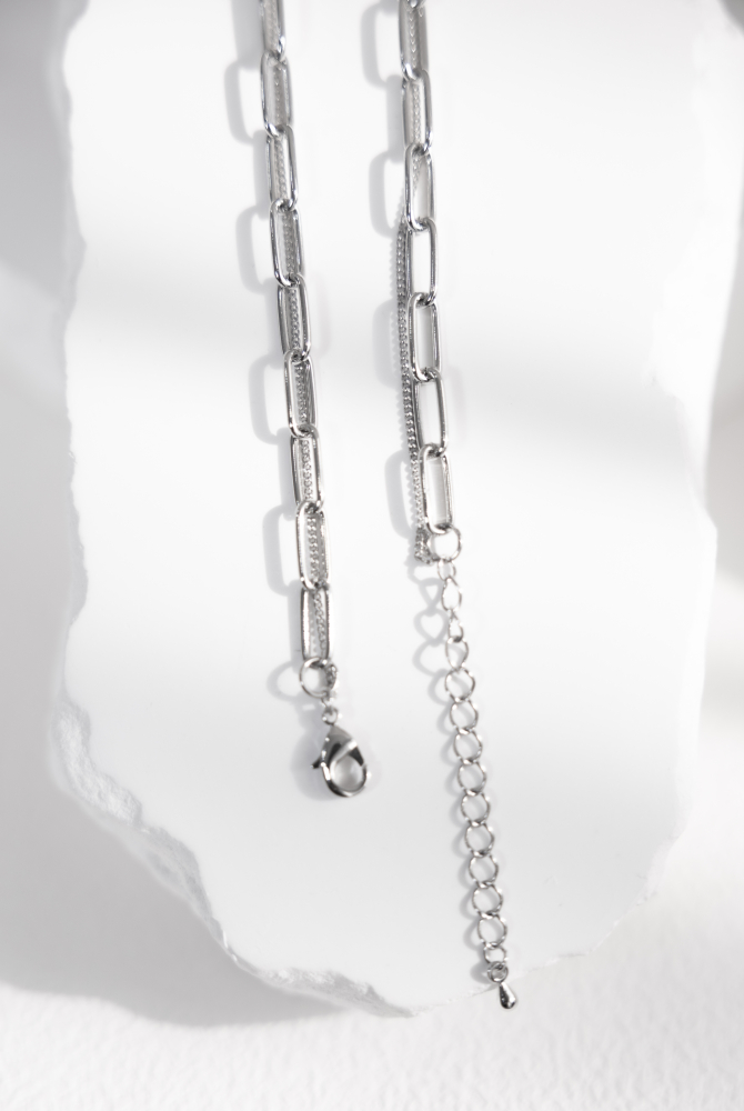 목걸이 甜甜圈狀圓圈束起雙層鍊 / 銀色