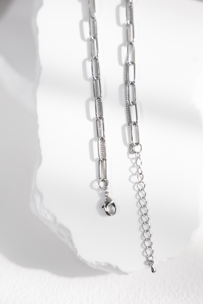 목걸이 甜甜圈狀圓圈束起雙層鍊 / 銀色