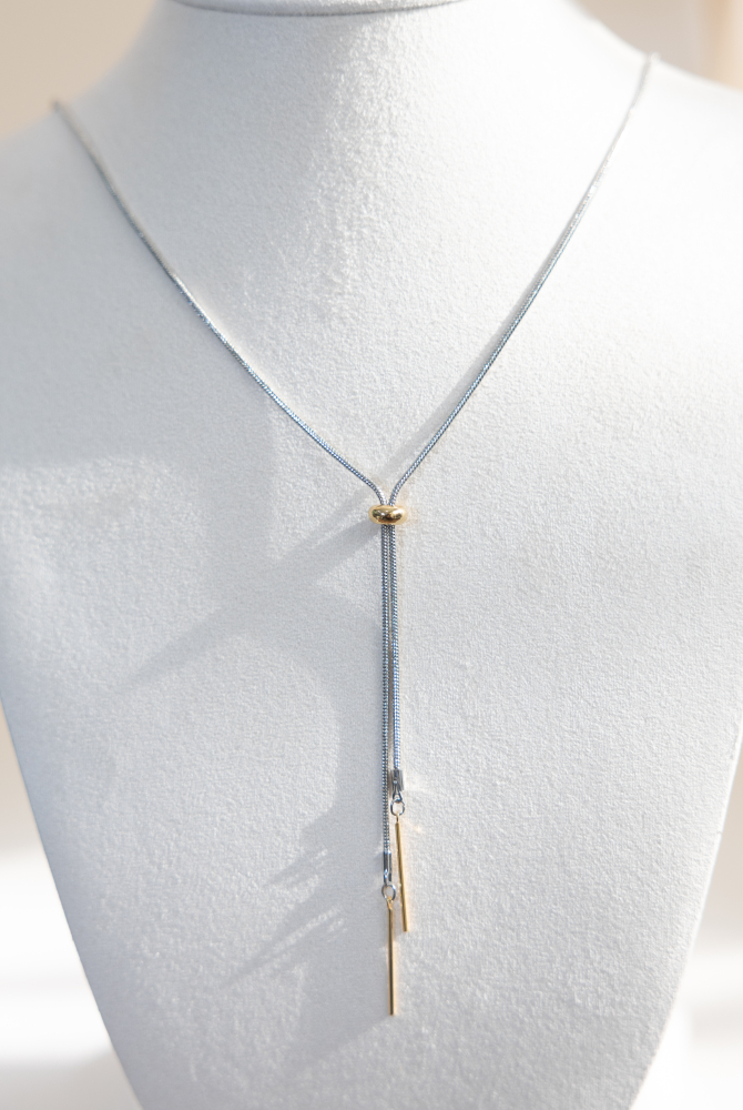 목걸이 金色橢圓珠調節Ｙ字極細蛇鍊 / 銀色