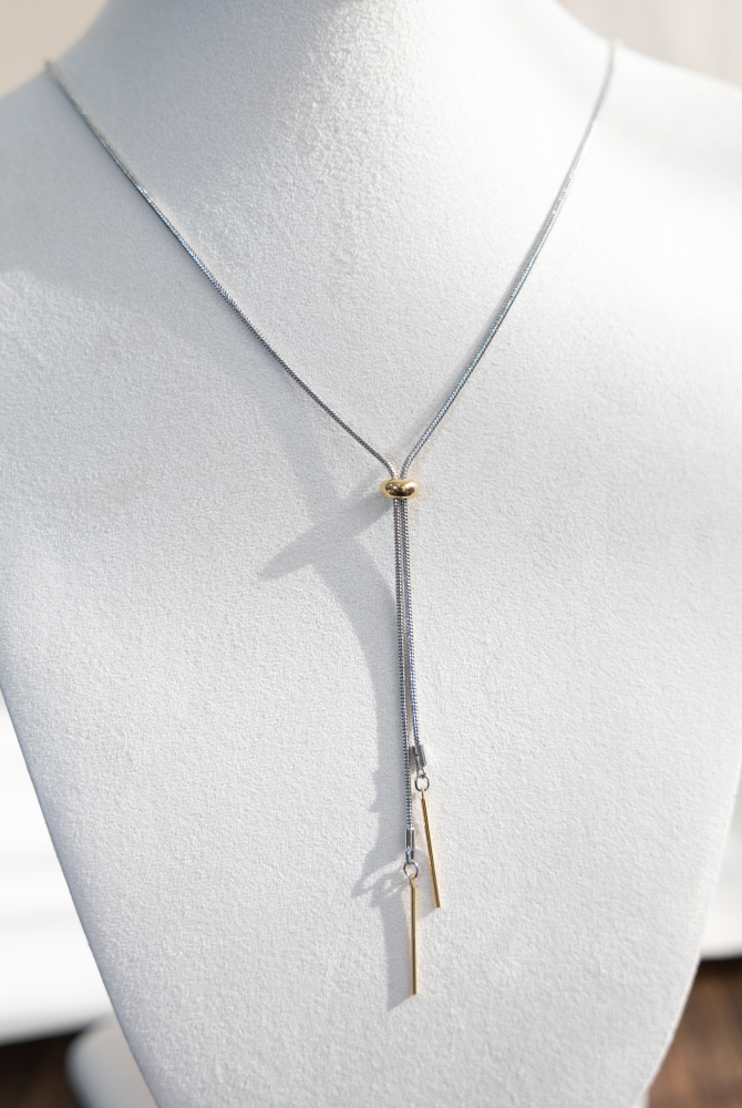 목걸이 金色橢圓珠調節Ｙ字極細蛇鍊 / 銀色