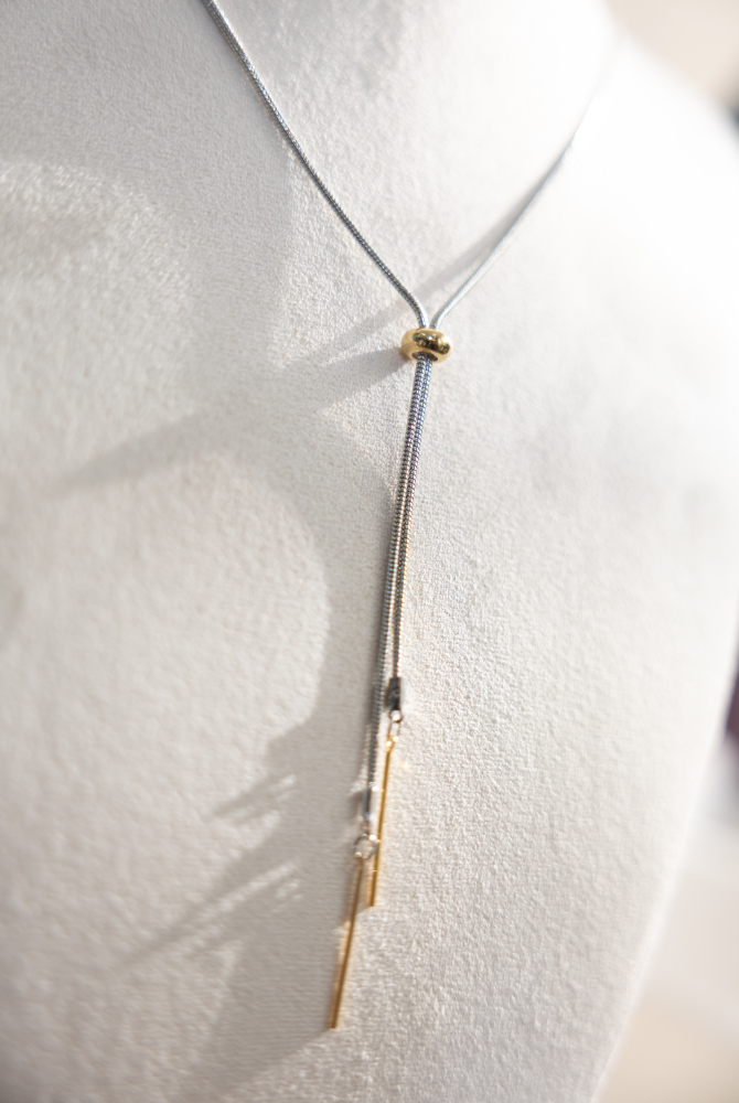 목걸이 金色橢圓珠調節Ｙ字極細蛇鍊 / 銀色