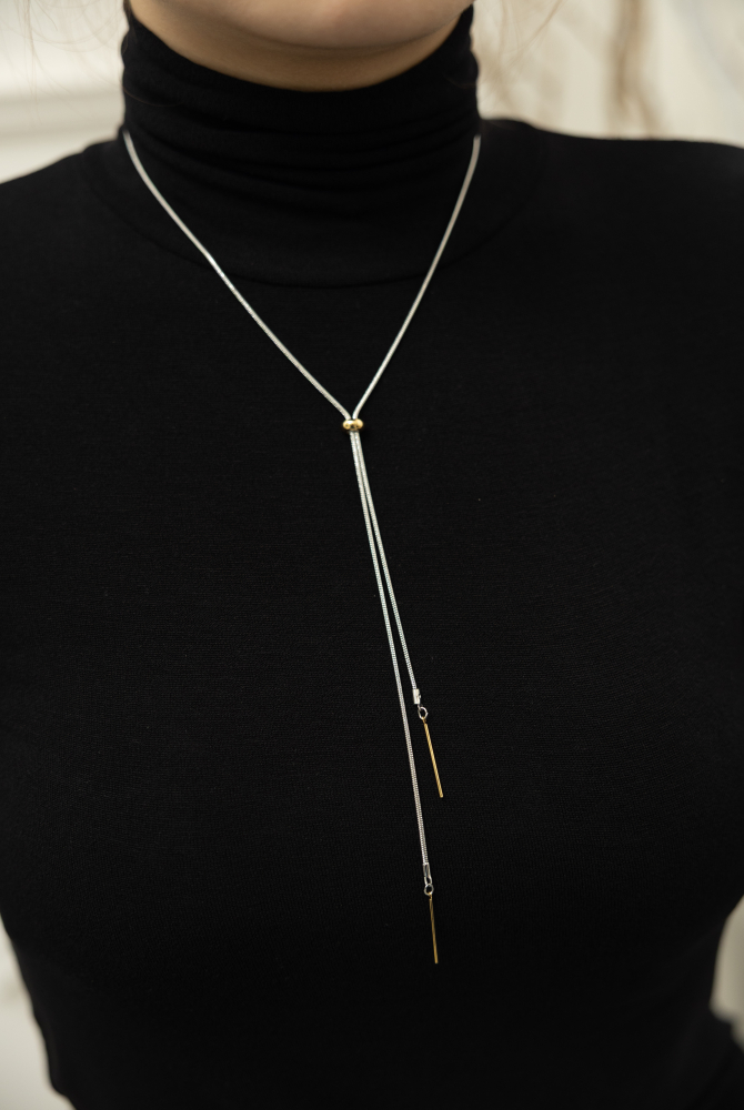 목걸이 金色橢圓珠調節Ｙ字極細蛇鍊 / 銀色
