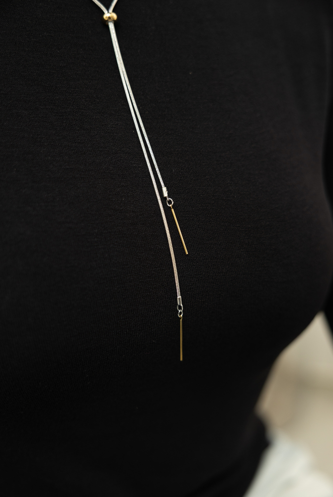 목걸이 金色橢圓珠調節Ｙ字極細蛇鍊 / 銀色