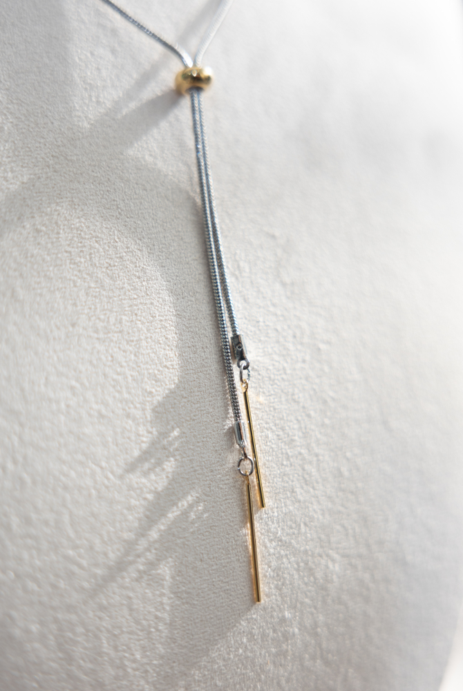 목걸이 金色橢圓珠調節Ｙ字極細蛇鍊 / 銀色