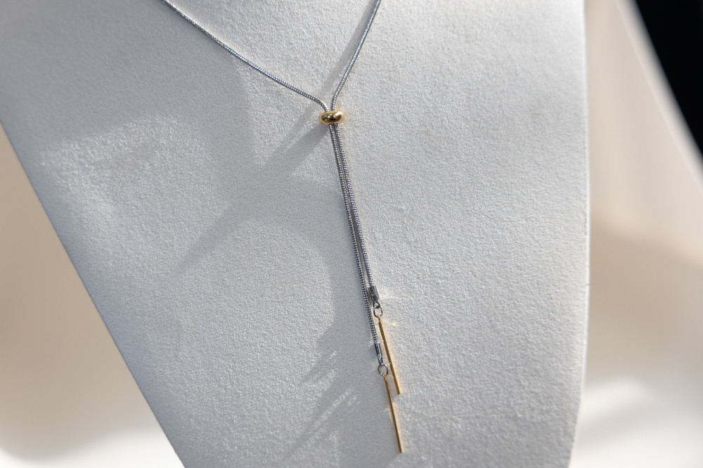 목걸이 金色橢圓珠調節Ｙ字極細蛇鍊 / 銀色