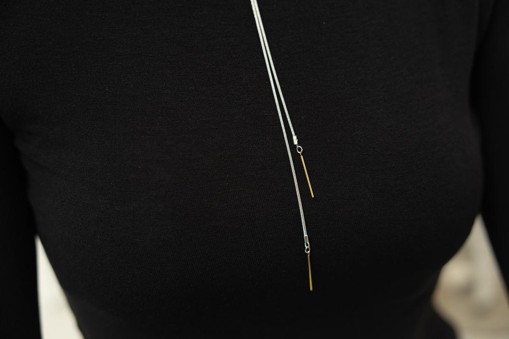 목걸이 金色橢圓珠調節Ｙ字極細蛇鍊 / 銀色