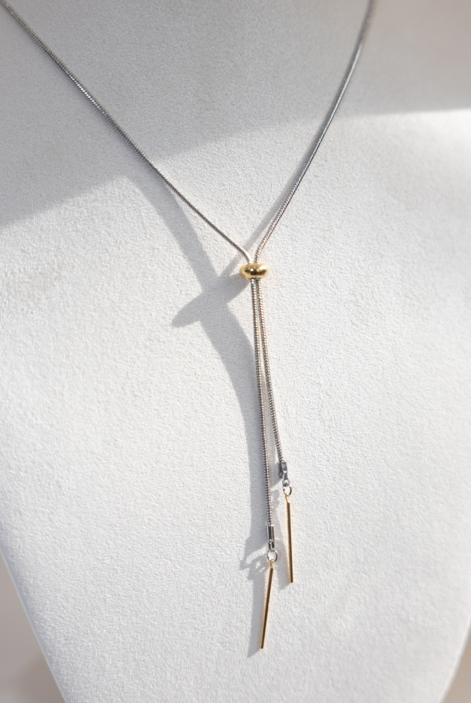 목걸이 金色橢圓珠調節Ｙ字極細蛇鍊 / 銀色