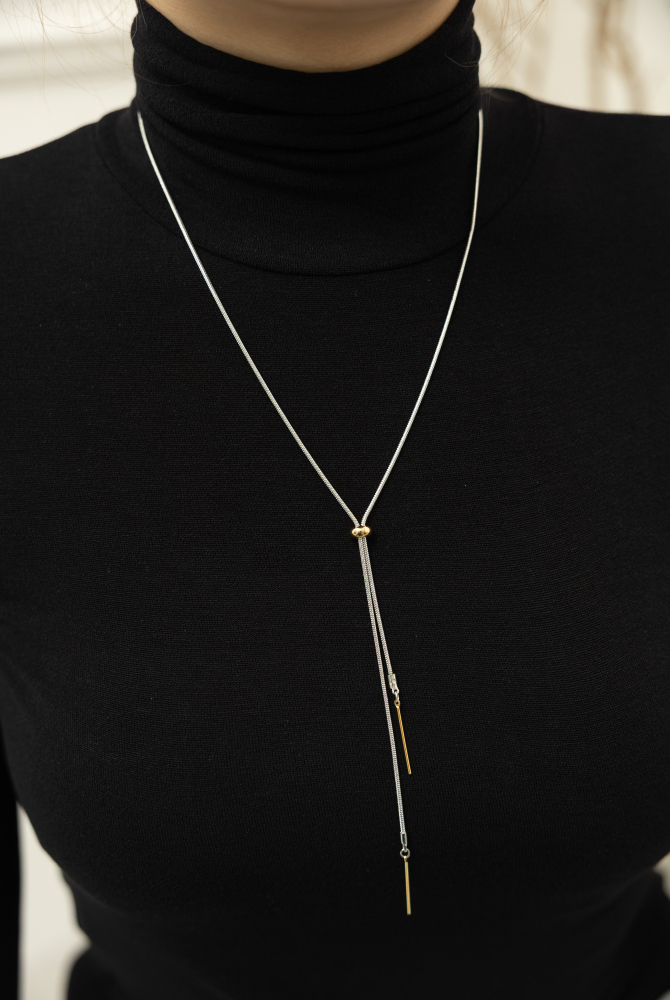 목걸이 金色橢圓珠調節Ｙ字極細蛇鍊 / 銀色