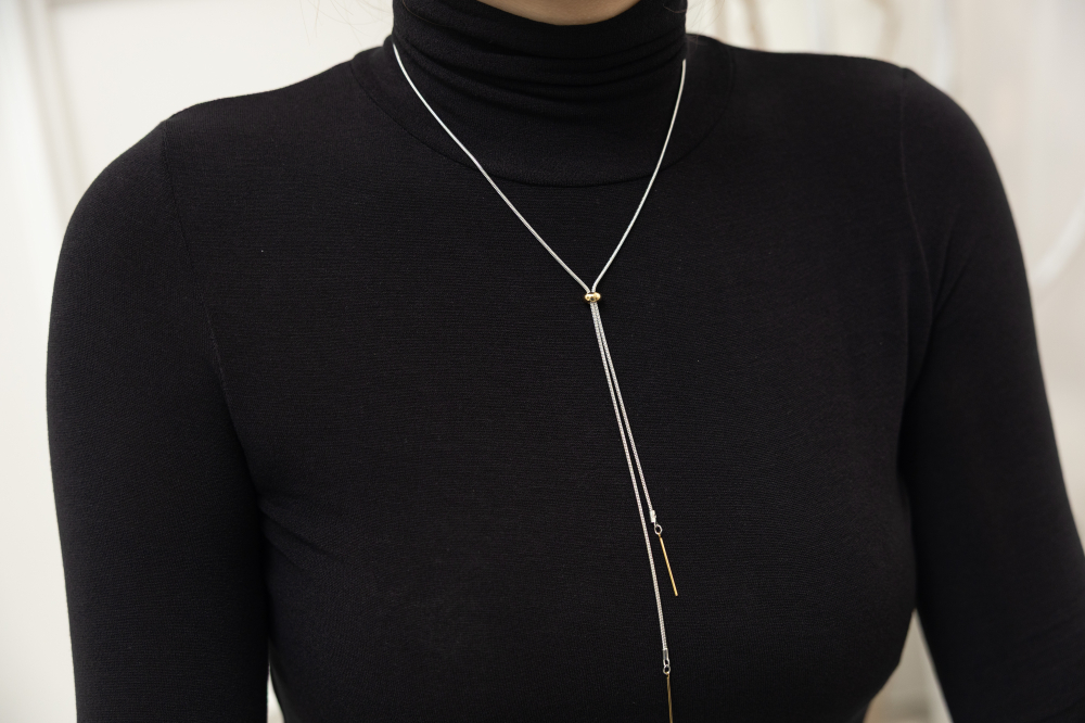 목걸이 金色橢圓珠調節Ｙ字極細蛇鍊 / 銀色