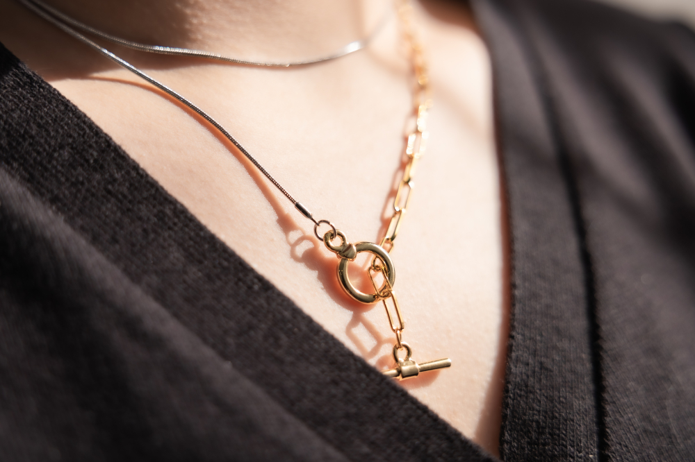 목걸이 金銀雙色橢圓鍊極細蛇鍊OT扣項鍊