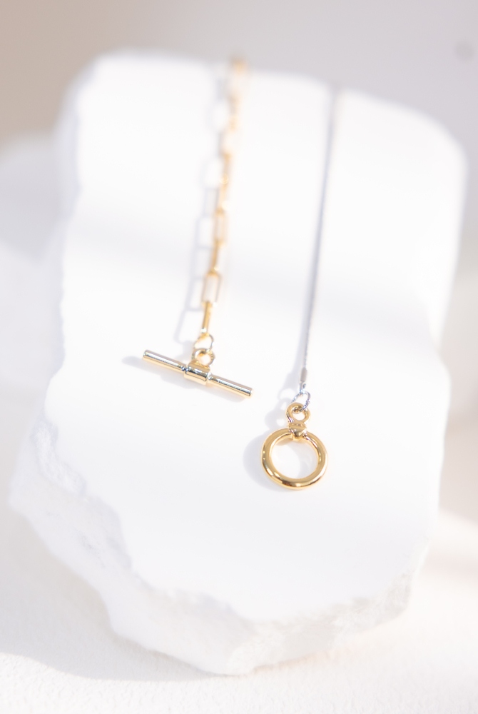 목걸이 金銀雙色橢圓鍊極細蛇鍊OT扣項鍊