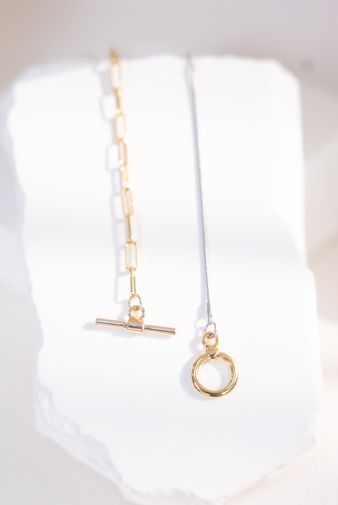 목걸이 金銀雙色橢圓鍊極細蛇鍊OT扣項鍊