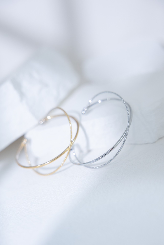 팔찌 細條交叉螺旋造型開口式手環 / 金色