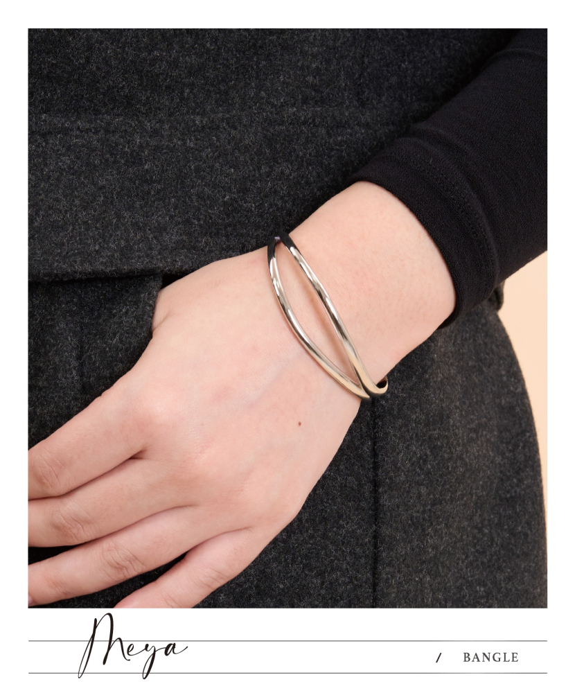 팔찌 兩線條並列開口式手環 / 銀色