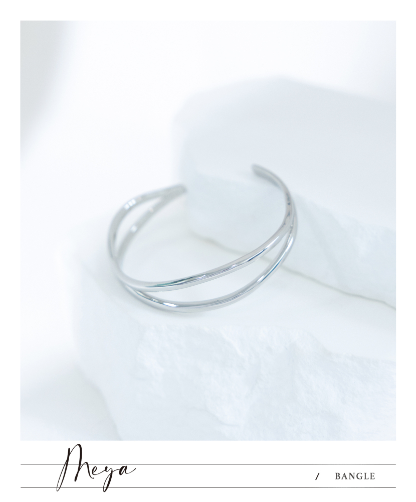 팔찌 兩線條並列開口式手環 / 銀色