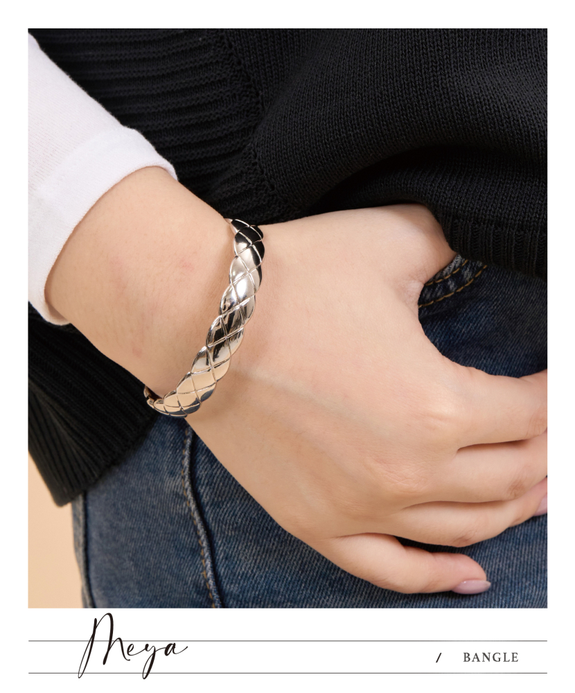 팔찌 菱格線分割開口式手環 / 銀色