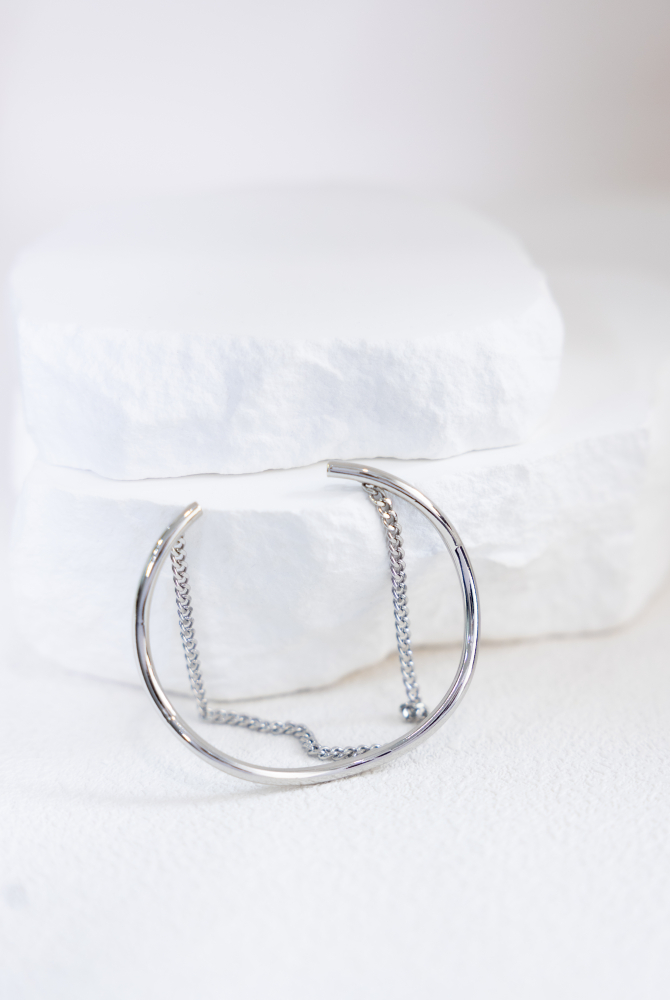 팔찌 細波浪造型喜平鍊雙層開口式手環 / 銀色