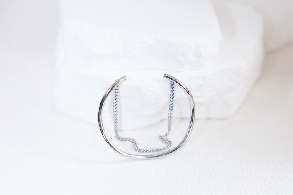 팔찌 細波浪造型喜平鍊雙層開口式手環 / 銀色