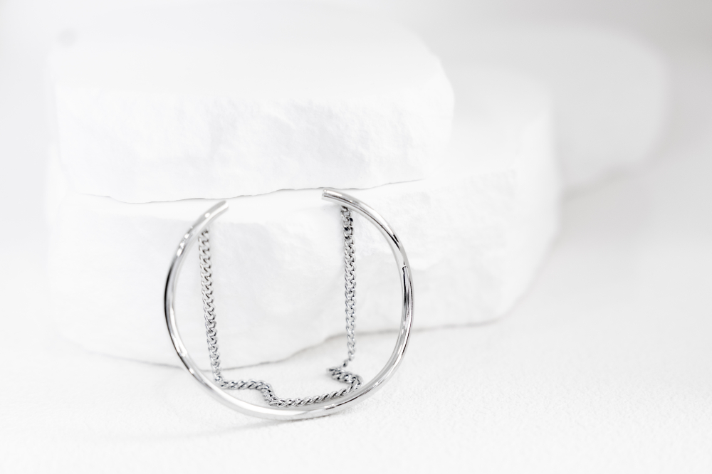 팔찌 細波浪造型喜平鍊雙層開口式手環 / 銀色