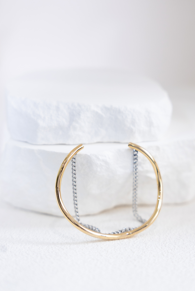 팔찌 細波浪造型喜平鍊雙層開口式手環 / 金色