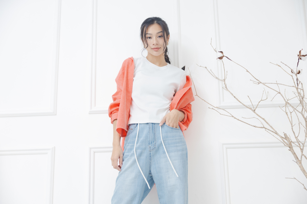 코트 襯衫領背後鈕扣開岔下擺圓弧外套 /  橘粉色