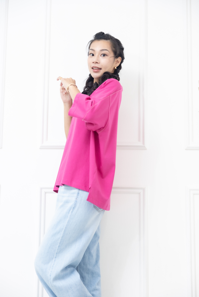 긴팔 車縫線休閒七分袖上衣 / 粉色
