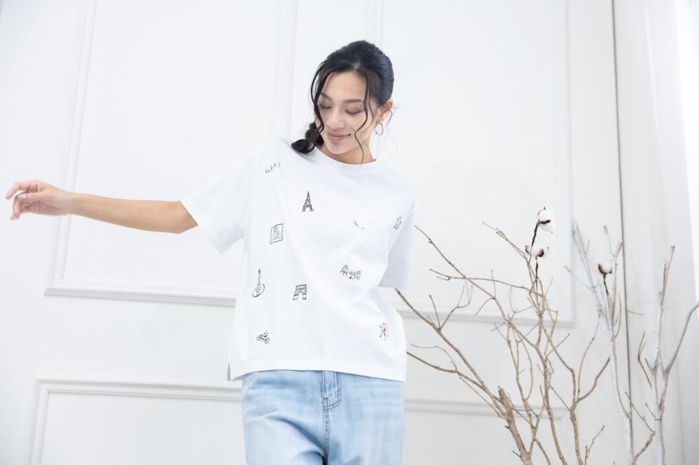 반팔 歐洲小插畫短袖上衣 / 白色