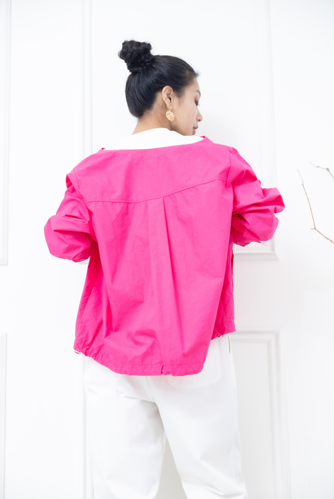 긴팔 素面下擺抽繩長袖襯衫 / 粉色