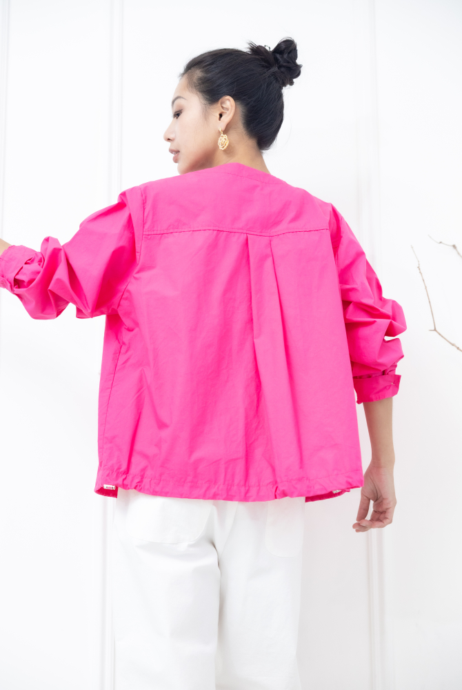 긴팔 素面下擺抽繩長袖襯衫 / 粉色