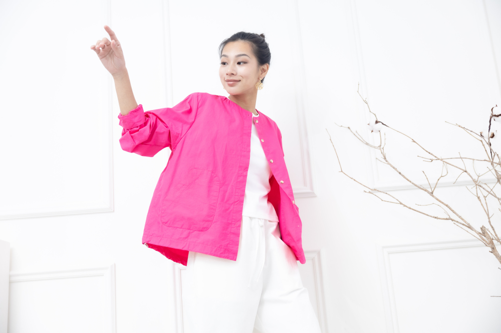 긴팔 素面下擺抽繩長袖襯衫 / 粉色