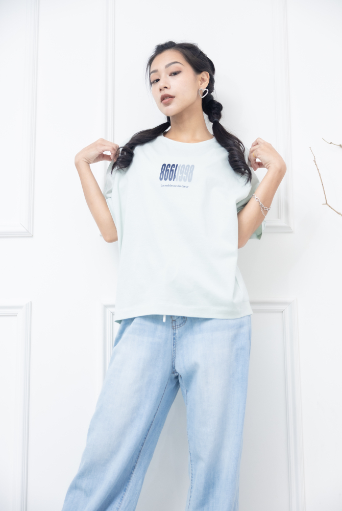 반팔 年代感數字綠T/ 薄荷綠色